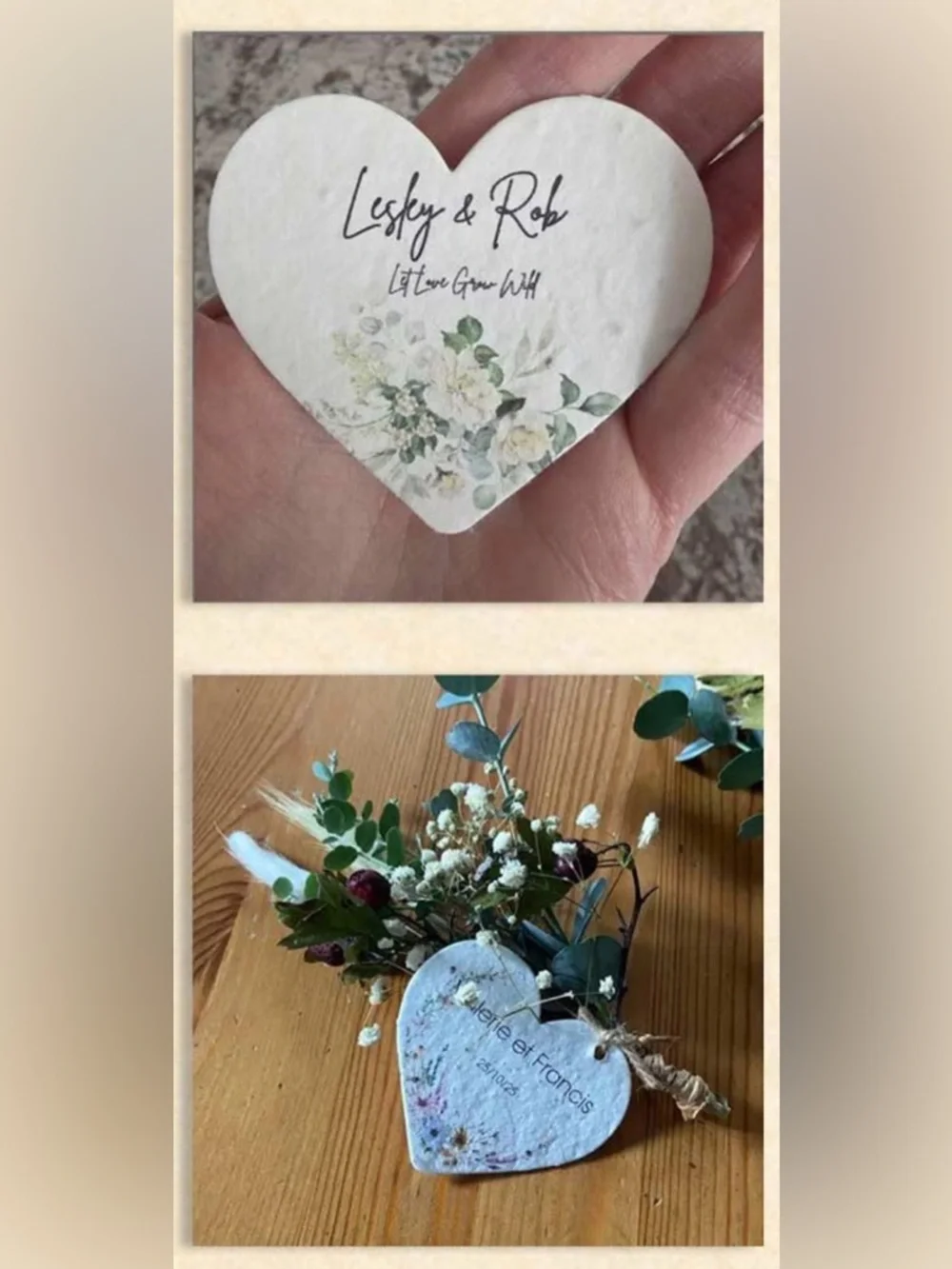 Handmade 24Botanical Large Heart Shaped Seed Paper Invitations:Memorabilia